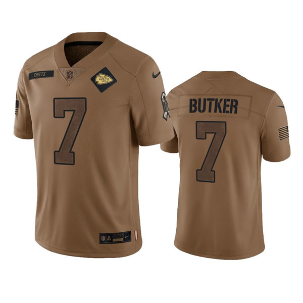 Men's Kansas City Chiefs #7 Harrison Butker Brown 2023 Salute To Service Limited Jersey