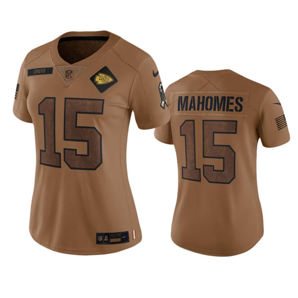 Women's Kansas City Chiefs #15 Patrick Mahomes Brown 2023 Salute To Service Limited Jersey