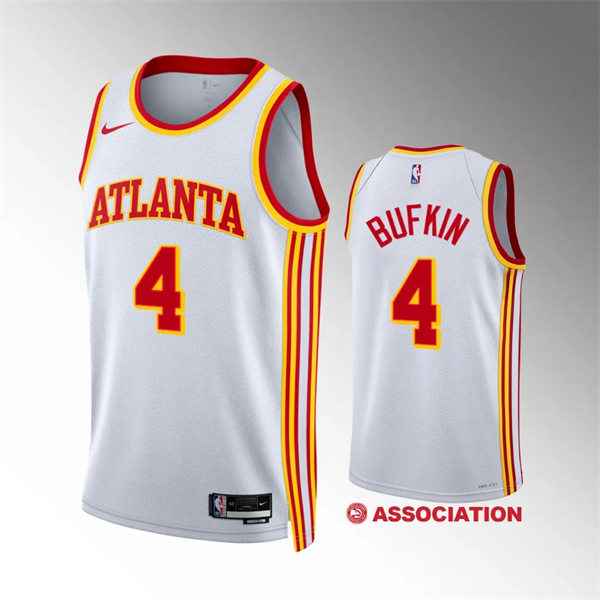 Mens Atlanta Hawks #4 Kobe Bufkin 2023-24 White Association Edition Jersey