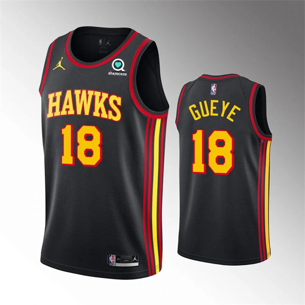 Mens Atlanta Hawks #18 Mouhamed Gueye 2023-24 Black Statement Edition Swingman Jersey