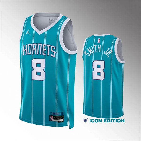 Men's Charlotte Hornets #8 Nick Smith Jr. Teal Icon Edition Swingman Jersey