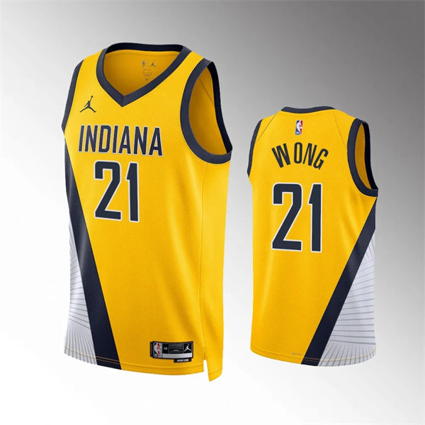 Mens Indiana Pacers #21 Isaiah Wong Yellow Statement Edition Swingman Jersey