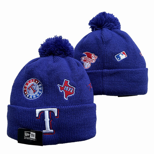 Texas Rangers Royal Cuffed Pom Knit Hat YD2311071 (3)
