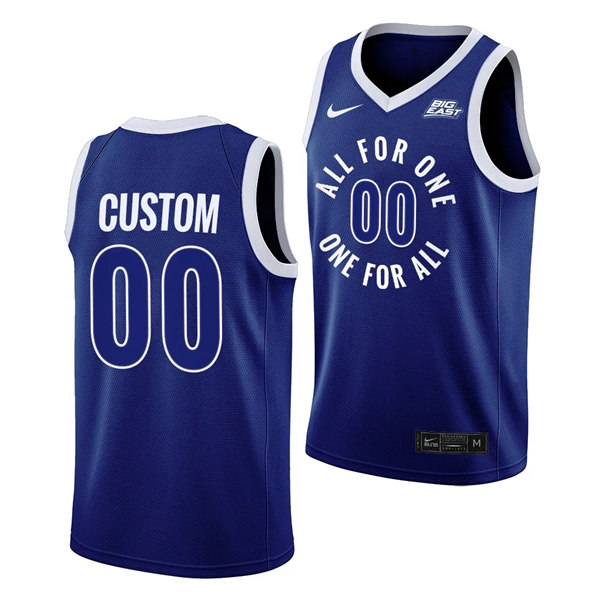 Mens Youth Xavier Musketeers Custom Navy All For One Basketball Jersey