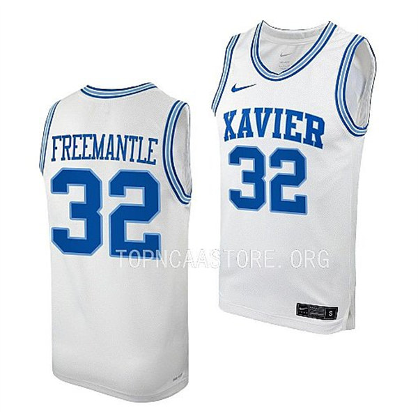 Mens Youth Xavier Musketeers #32 Zach Freemantle White Royal College Basketball Game Jersey 