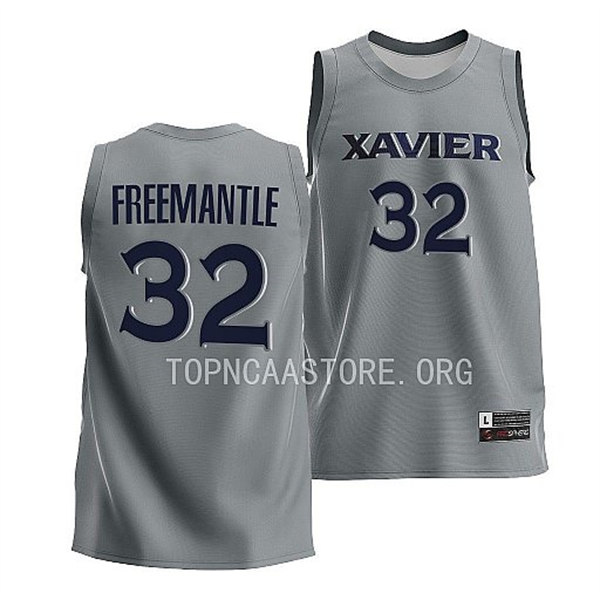 Mens Youth Xavier Musketeers #32 Zach Freemantle Gray Basketball Game Jersey