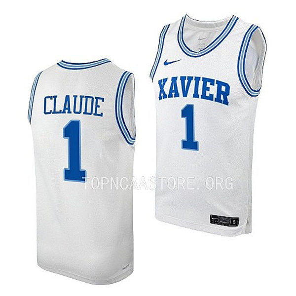 Mens Youth Xavier Musketeers #1 Desmond Claude White Royal College Basketball Game Jersey