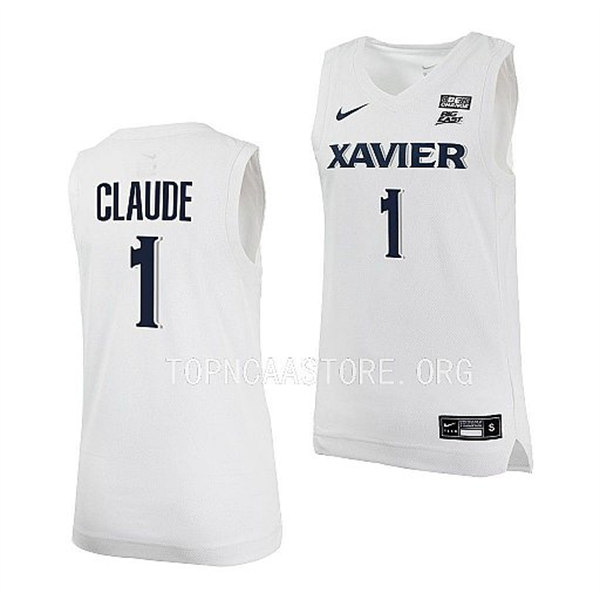 Mens Youth Xavier Musketeers #1 Desmond Claude Nike White Navy College Basketball Game Jersey