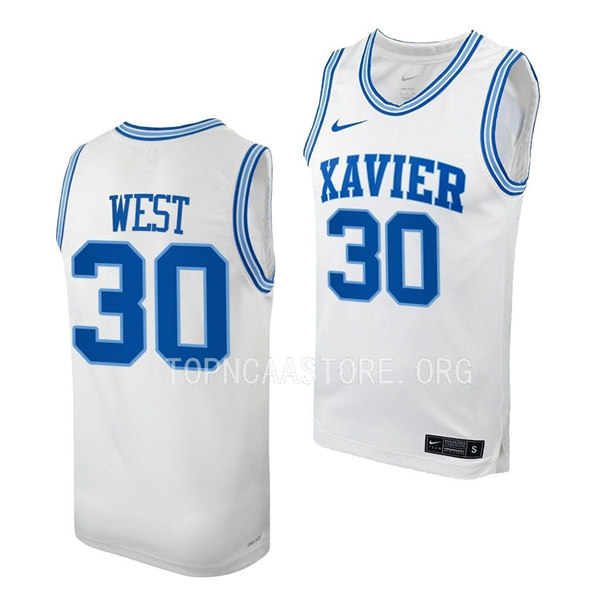 Mens Youth Xavier Musketeers #30 David West White Royal College Basketball Game Jersey 