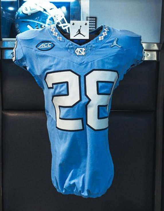 Mens Youth North Carolina Tar Heels #28 Omarion Hampton 2023 Blue F.U.S.E. College Football Game Jersey