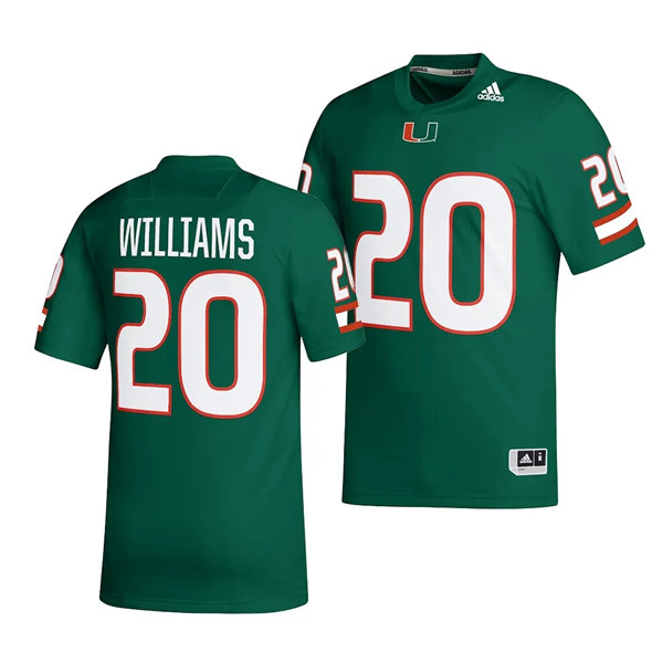 Mens Youth Miami Hurricanes #20 James Williams Green Football Green Player Jersey