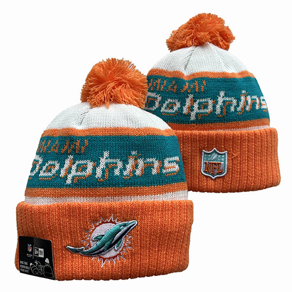Miami Dolphins Cuffed Pom Knit Hat YD2311070 (10)