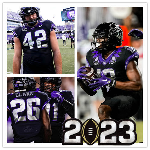 Mens Youth TCU Horned Frogs Custom 2023 College National Championship Game Jersey Black