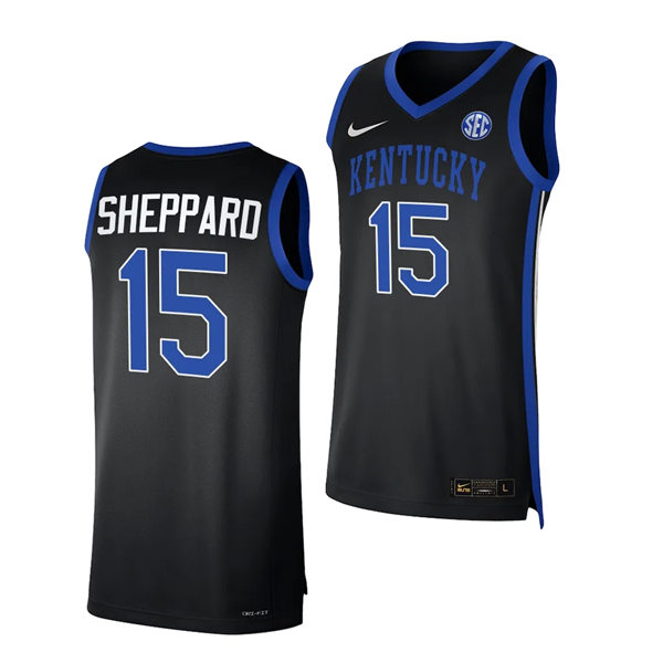 Mens Youth Kentucky Wildcats #15 Reed Sheppard Black Alternate 2023-24 College Basketball Game Jersey