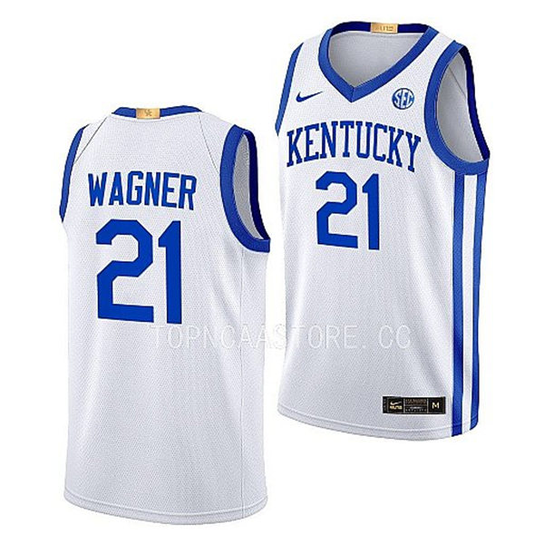 Mens Youth Kentucky Wildcats #21 D.J. Wagner White Home 2023-24 College Basketball Game Jersey