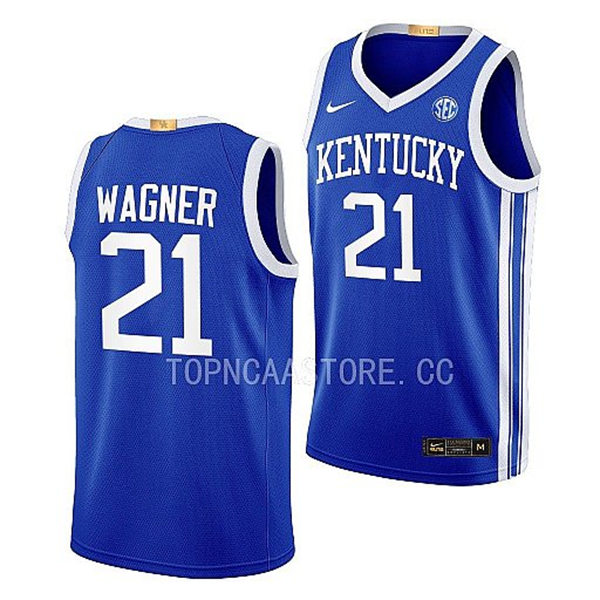 Mens Youth Kentucky Wildcats #21 D.J. Wagner Royal Away 2023-24 College Basketball Game Jersey