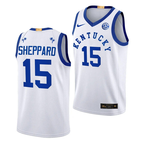 Mens Youth Kentucky Wildcats #15 Reed Sheppard White 2023-24 Bahamas Game Limted Jersey
