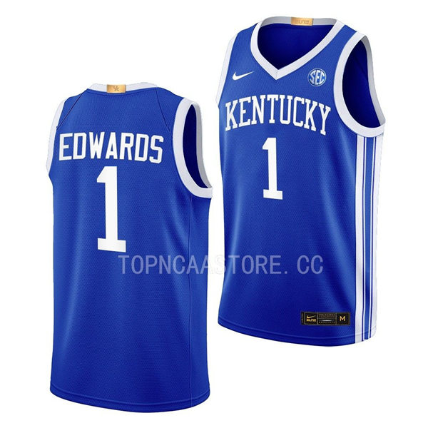 Mens Youth Kentucky Wildcats #1 Justin Edwards Royal Away 2023-24 College Basketball Game Jersey