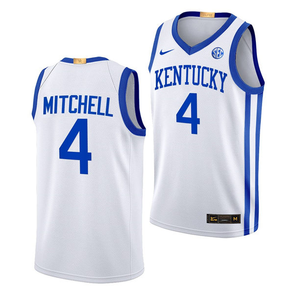 Mens Youth Kentucky Wildcats #4 Tre Mitchell White Home 2023-24 College Basketball Game Jersey