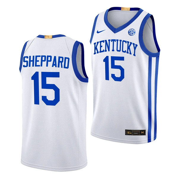 Mens Youth Kentucky Wildcats #15 Reed Sheppard White Home 2023-24 College Basketball Game Jersey