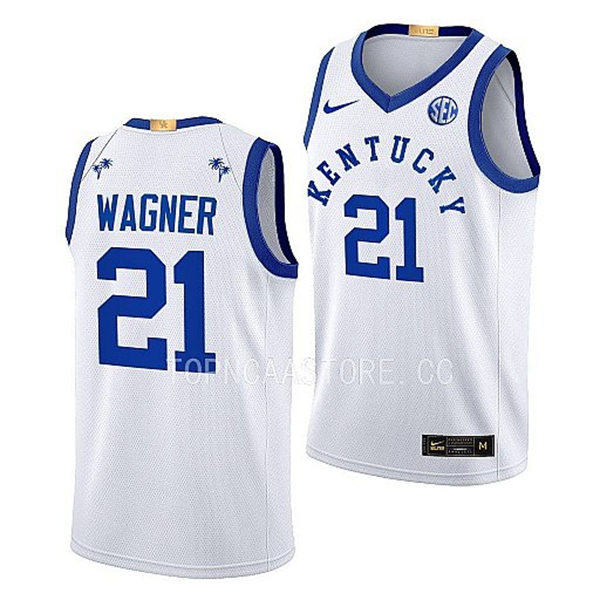 Mens Youth Kentucky Wildcats #21 D.J. Wagner White 2023-24 Bahamas Game Limted Jersey