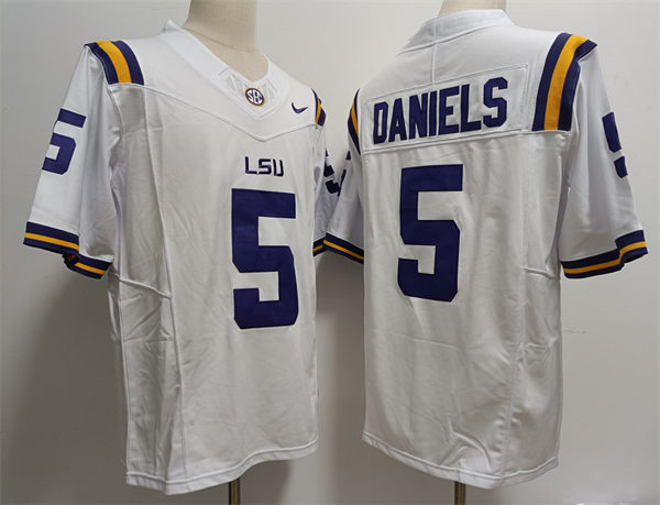 Mens LSU Tigers #5 Jayden Daniels White Nike 2023 F.U.S.E. Limited White College Football Game Jersey