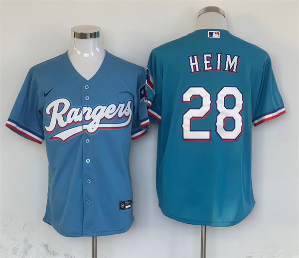 Mens Texas Rangers #28 Jonah Heim  Nike Light Blue Alternate CoolBase Jersey