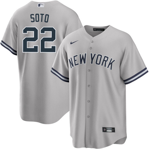 Mens New York Yankees #22 Juan Soto Road Gray with Name Cool Base Jersey