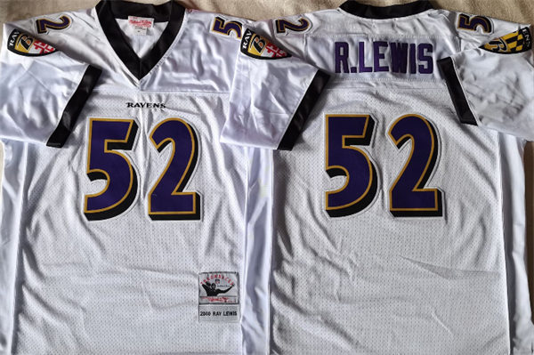 Men's Baltimore Ravens #52 Ray Lewis Mitchell & Ness 2004 Throwback Jersey -White