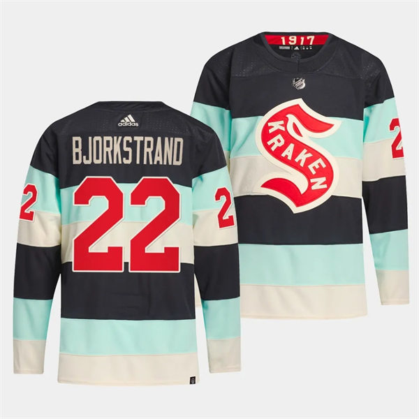 Mens Seattle Kraken #22 Oliver Bjorkstrand 2024 NHL Winter Classic Premier Player Jersey - Deep Sea Blue