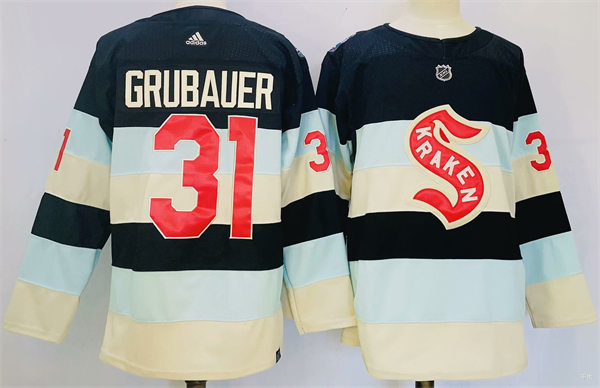 Mens Seattle Kraken #31 Philipp Grubauer 2024 NHL Winter Classic Premier Player Jersey - Deep Sea Blue