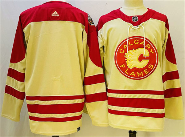 Men's Calgary Flames Blank 2023 NHL Heritage Classic Premier Player Jersey Cream