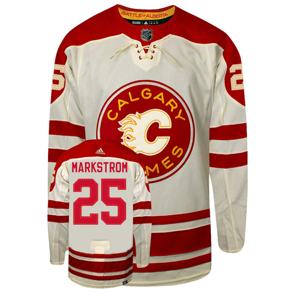 Men's Calgary Flames #25 Jacob Markstrom 2023 NHL Heritage Classic Premier Player Jersey Cream