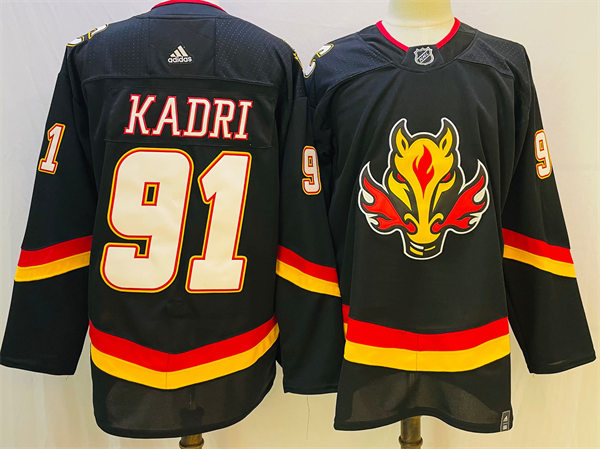 Men's Calgary Flames #91 Nazem Kadri adidas Black Alternate Jersey