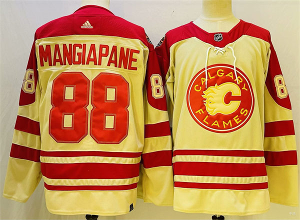 Men's Calgary Flames #88 Andrew Mangiapane 2023 NHL Heritage Classic Premier Player Jersey Cream