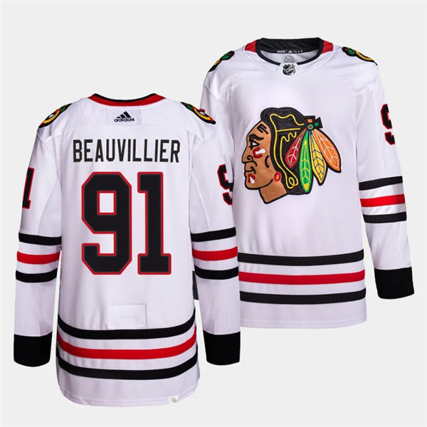 Mens Chicago Blackhawks #91 Anthony Beauvillier Adidas Away White Jersey