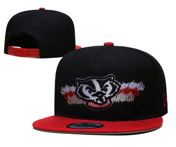 NCAA Wisconsin Badgers Embroidered Black  Red Snapback Caps YD23122601 (1)