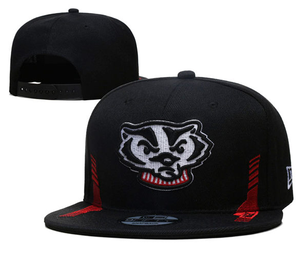 NCAA Wisconsin Badgers Embroidered Black Snapback Caps YD23122601 (2)