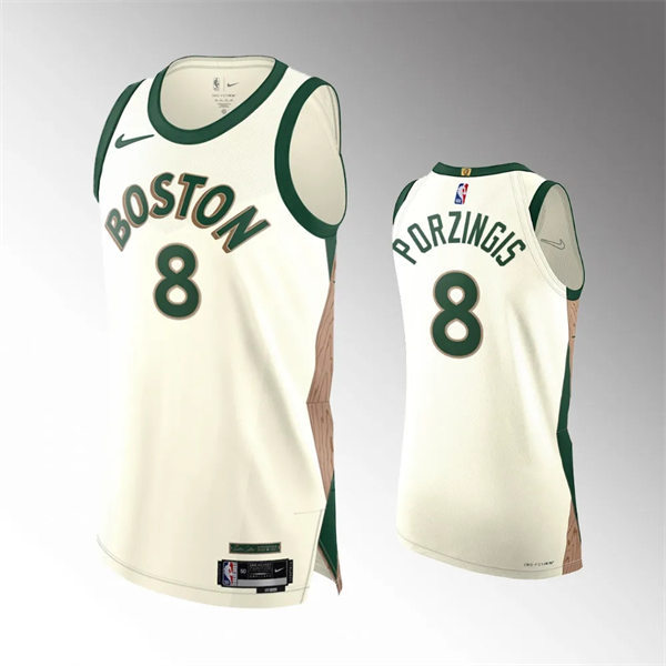 Mens Boston Celtics #8 Kristaps Porzingis 2023-24 Cream City Edition Player Jersey