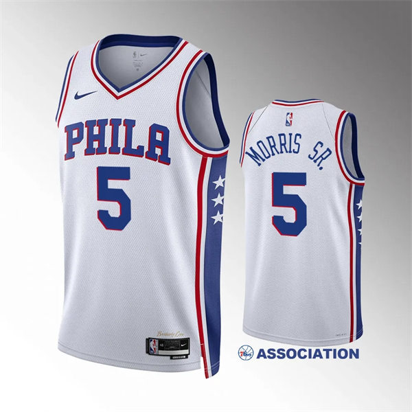Mens Philadelphia 76ers #5 Marcus Morris Sr. White Association Edition Authentic Player Jersey