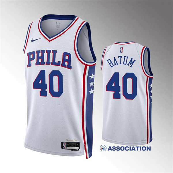 Mens Philadelphia 76ers #40 Nicolas Batum White Association Edition Authentic Player Jersey
