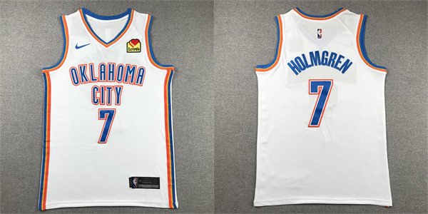 Mens Oklahoma City Thunder #7 Chet Holmgren White Association Edition Jersey
