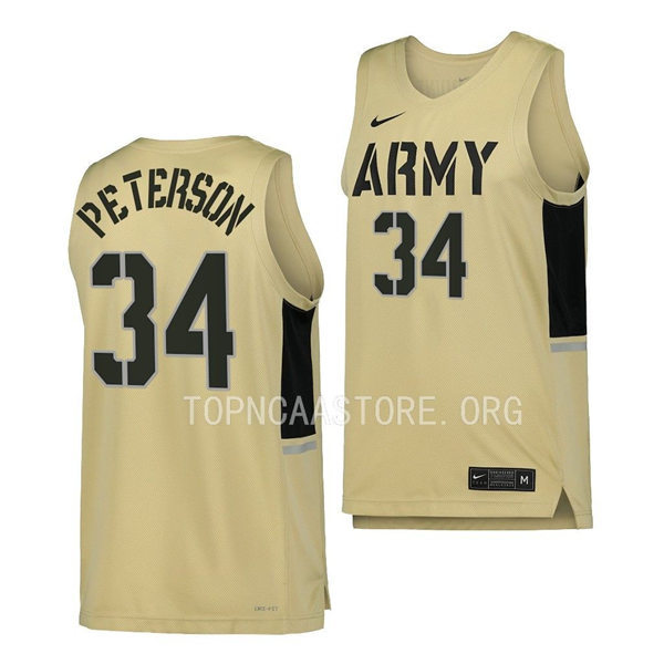 Mens Youth Army Black Knights #34 Charlie Peterson 2023 Basketball uniform Jersey Tan