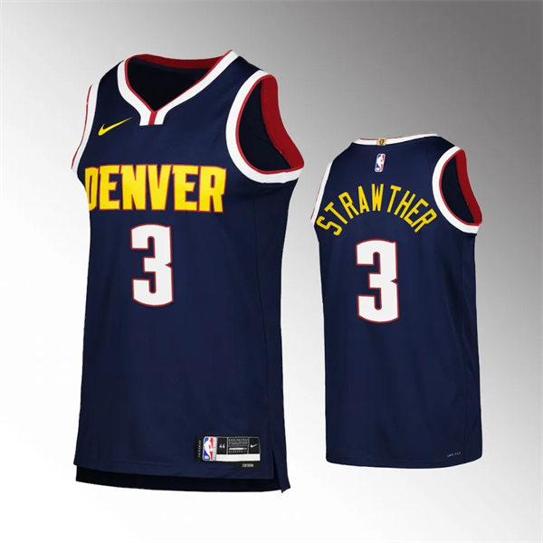 Mens Denver Nuggets #3 Julian Strawther Navy Icon Edition Jersey