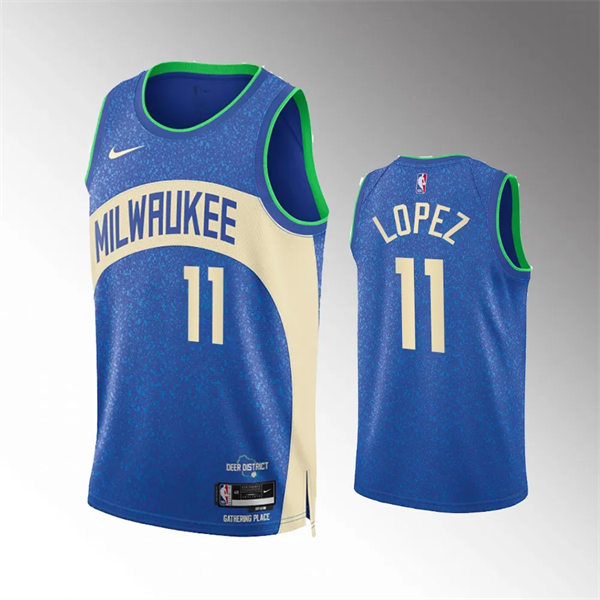 Mens Milwaukee Bucks #11 Brook Lopez Royal 2023-24 City Edition Jersey 