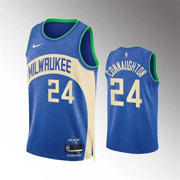 Mens Milwaukee Bucks #24 Pat Connaughton Royal 2023-24 City Edition Jersey 