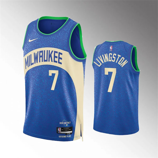 Mens Milwaukee Bucks #7 Chris Livingston Royal 2023-24 City Edition Jersey 