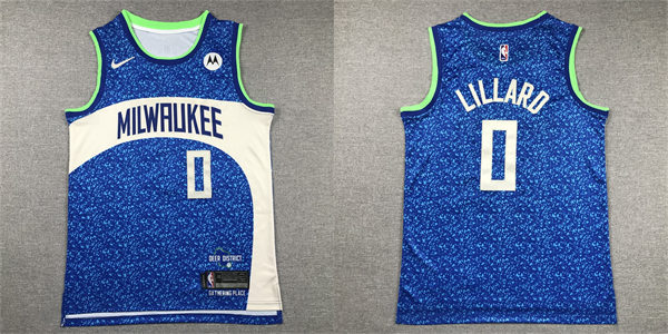 Mens Milwaukee Bucks #0 Damian Lillard Royal 2023-24 City Edition Jersey