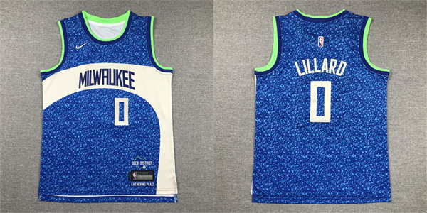 Youth Milwaukee Bucks #0 Damian Lillard Royal 2023-24 City Edition Jersey