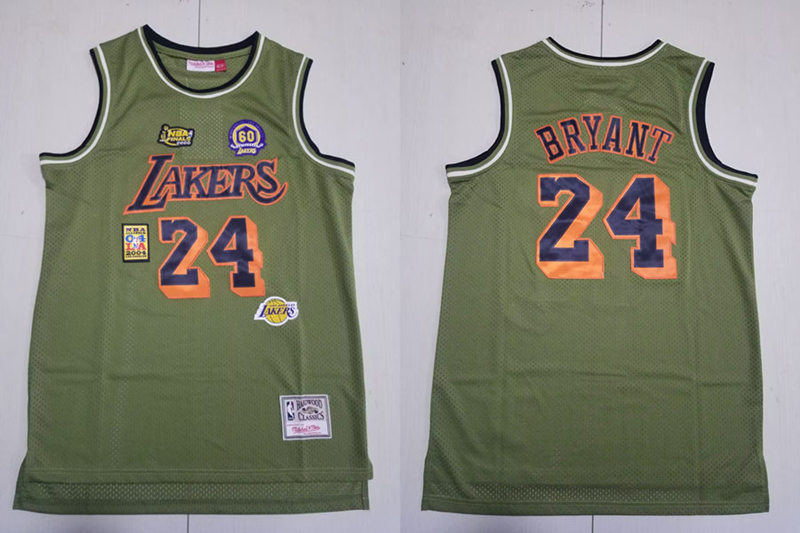 Mens Los Angeles Lakers #24 Kobe Bryant Mitchell & Ness 60TH Anniversary Jersey -Ghost Green